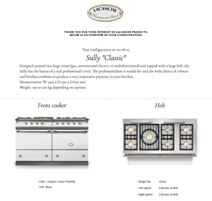 Sully 1405 in custom colour Chantilly and brass with 7 gas burners